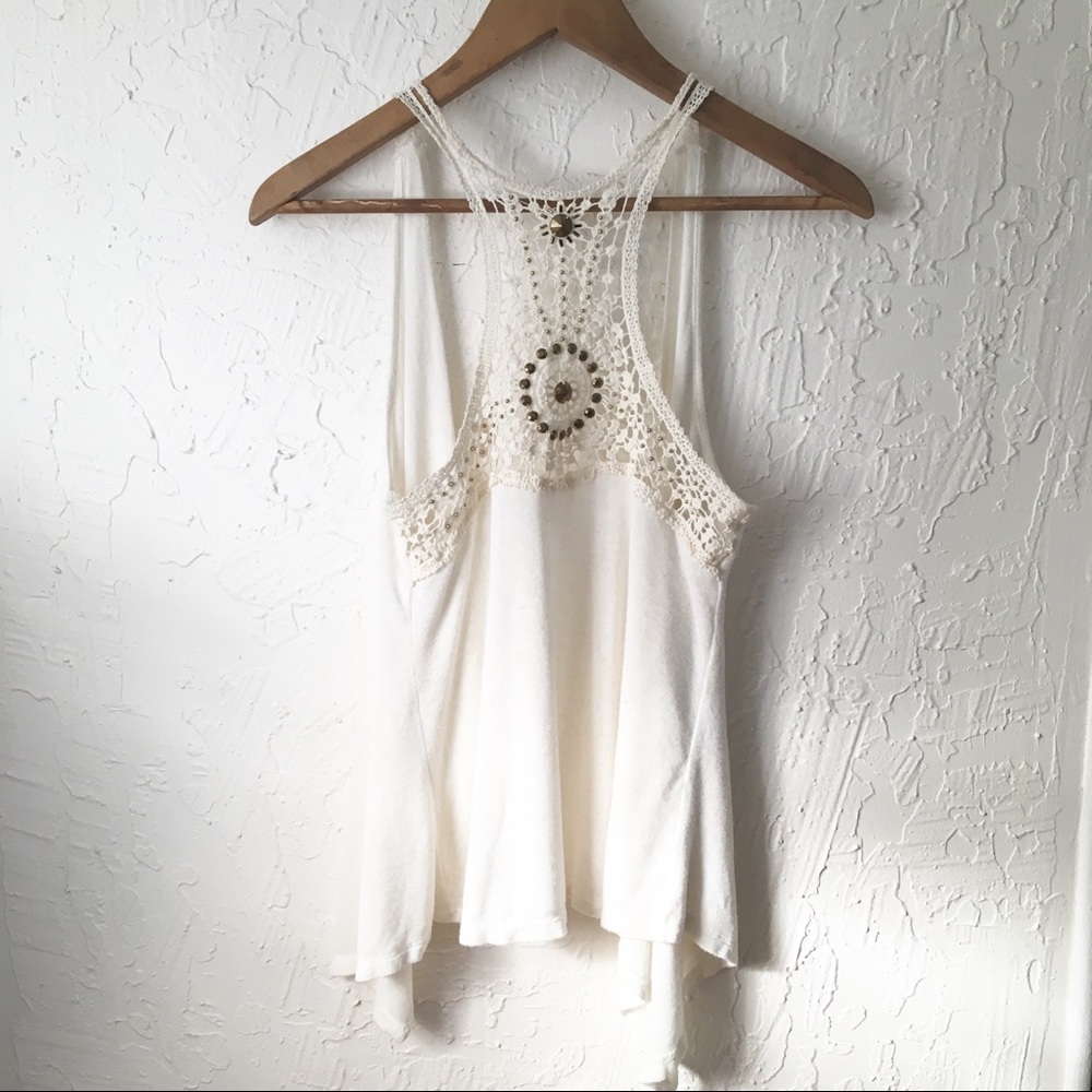 Knit Lace Crochet Beaded Boho Vest
